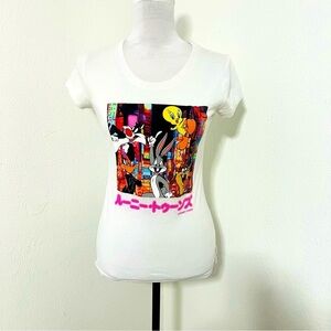 Looney Tunes Small White Tweety Sylvester Bugs Taz and Daffy City T-Shirt EUC